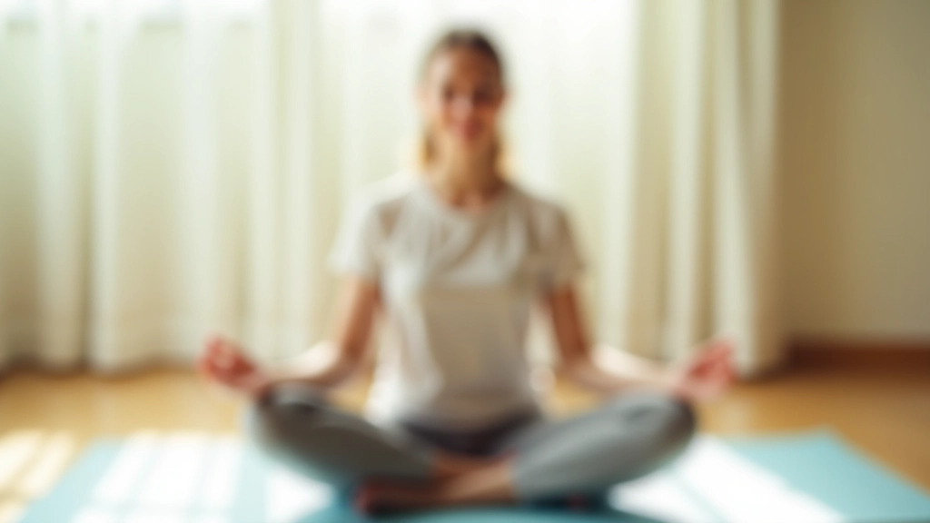 Person sitting cross-legged in meditation pose on yoga mat in bright room with natural window light
