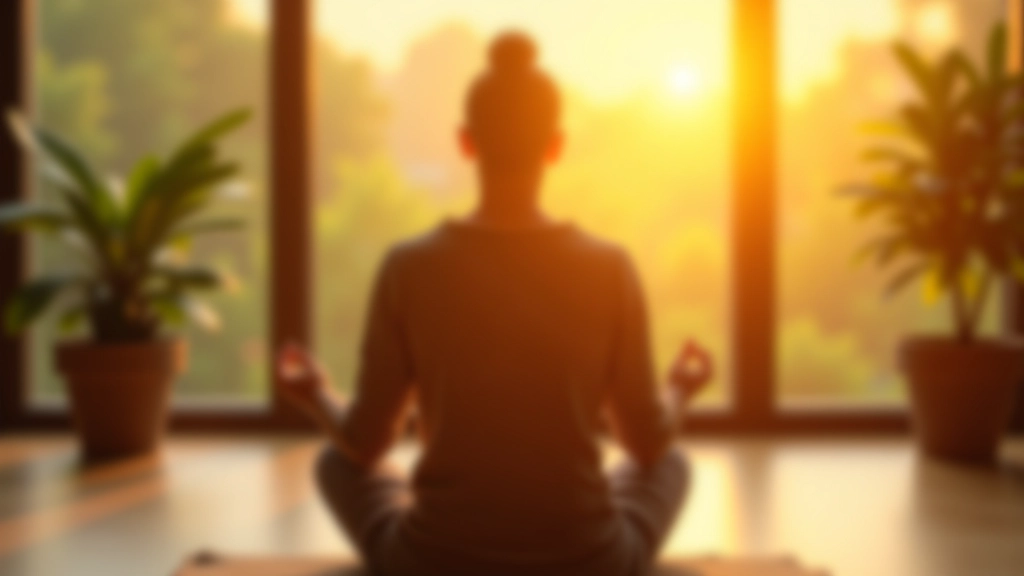 Person from behind in meditation pose with sunlight streaming through windows